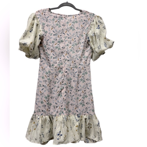 New! Lea & Viola Floral Puff-Sleeve Sheath Dress, v-neck, pink & cream, small - Picture 3 of 7